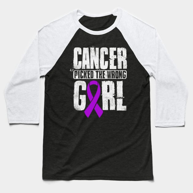 Cancer Picked The Wrong Girl Alzheimers Awareness Purple Ribbon Warrior Hope Baseball T-Shirt by celsaclaudio506